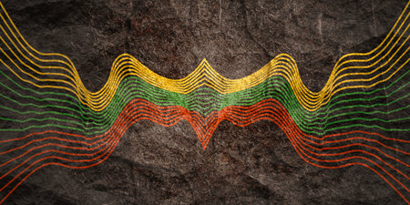 Flags of Lithuania. Independence day celebration card concept. Waved stripesの写真素材