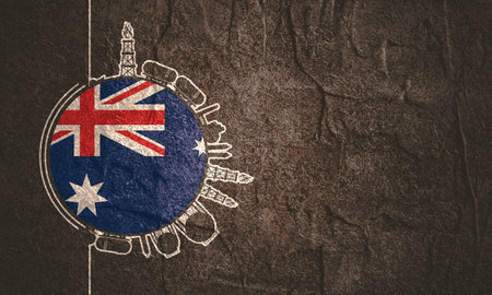 Circle with cargo theme relative silhouettes. Design set of natural gas logistics. Objects located around circle. Industry theme leaflet or brochure template with space for text. Flag of Australiaの写真素材