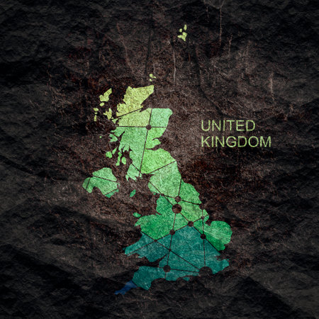 Concept of travel. Map of United Kingdom textured by lines and dots patternの写真素材