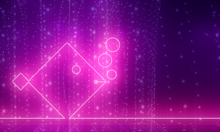 Abstract sea fish icon in thin line style. 3D rendering. Neon shine