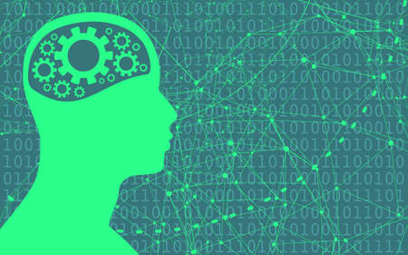 Man head silhouette. Digital matrix overlay textureのイラスト素材