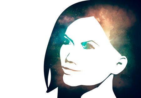 Silhouette of woman head. Scientific medical design. Double exposure.の写真素材