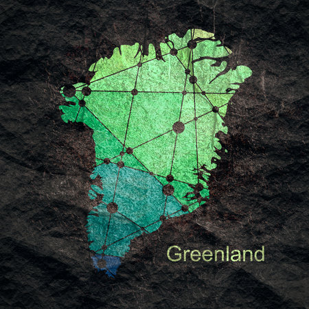 Concept of travel. Map of Greenland textured by lines and dots pattern