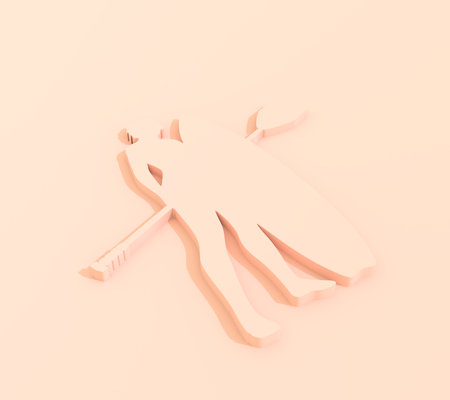 Woman posing with surfboard and paddle. Emblem of stand up paddle boarding. 3D renderingの写真素材