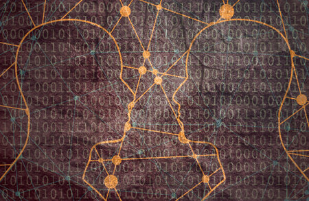 Silhouettes of a human head. Scientific technology design. Human communication. Silhouettes textured by lines and dots patternの写真素材