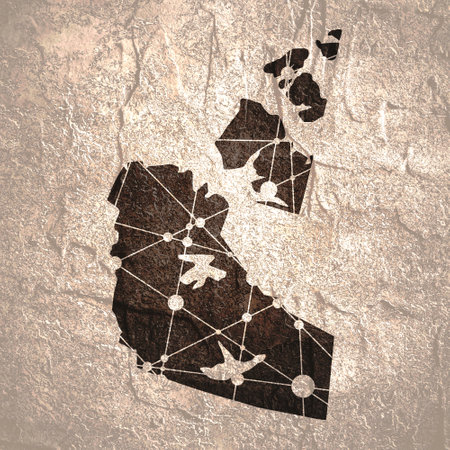 Concept of travel. Map of Northwest Territories textured by lines and dots patternの写真素材