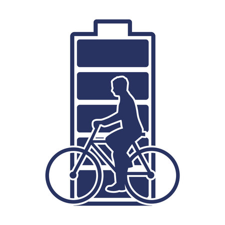 Bicyclist simple silhouette and full charged batteryのイラスト素材