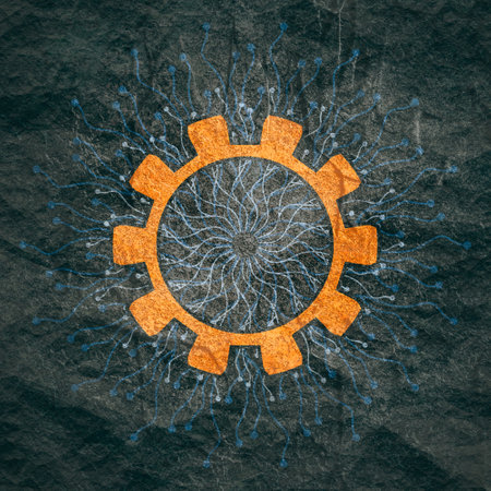 Radial curved lines with dots and gearの写真素材