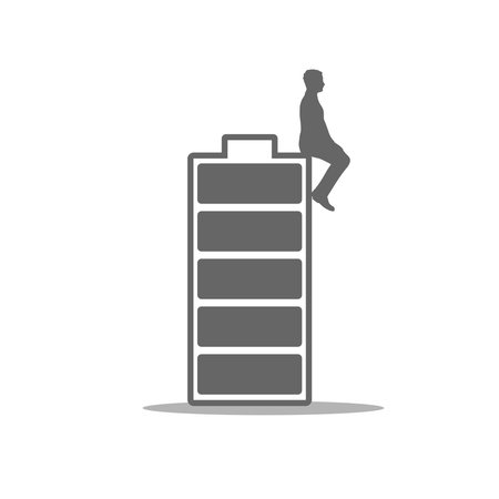 Business leadership concept. Silhouette of man and huge batteryのイラスト素材