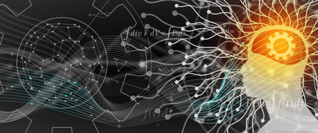 Scientist head and flow of information. Big data concept