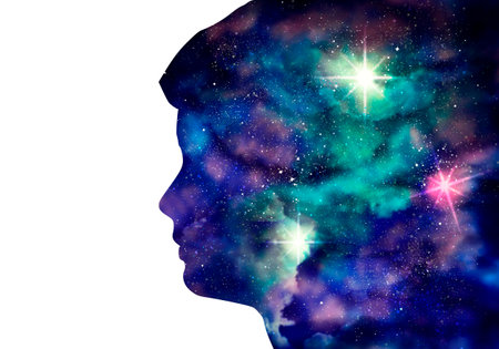 Silhouette of a man head. Scientific medical design. Double exposure.
