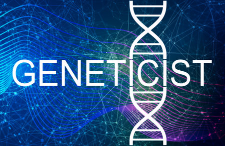 Biochemistry concept. Geneticist word and sign of DNA moleculeの写真素材