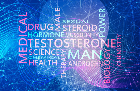 Tags cloud of hormone testosterone. Words collage.