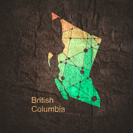 Concept of travel. Map of British Columbia textured by lines and dots patternの写真素材
