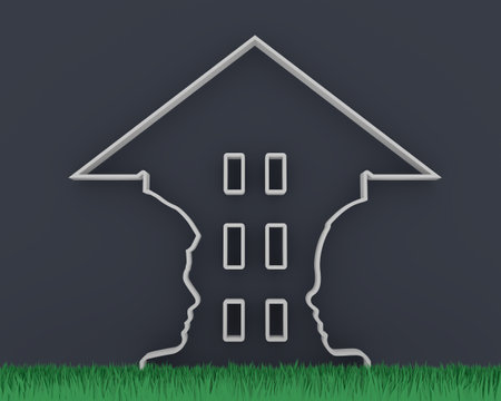A house or two face profile view. New home for family concept. 3D renderingの写真素材