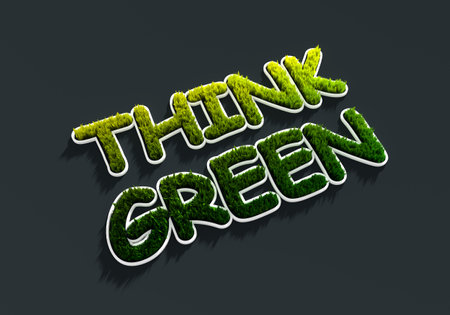 Think green text with grass. Ecology concept. 3D renderingの写真素材