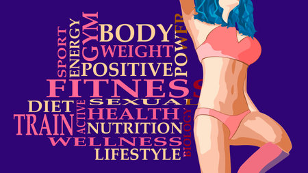 Tags cloud of healthy lifestyle. Words collage. Infographic illustrationのイラスト素材