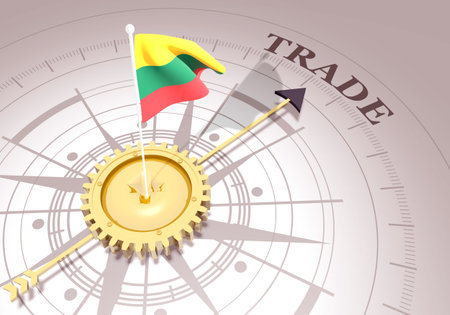 Business concept. Abstract compass points to the trade word. 3D renderingの写真素材