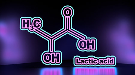 Lactic acid molecule. Structural chemical formula. Infographics illustration. 3D renderingの写真素材