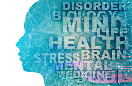 Mind health relative words list. 3D rendering