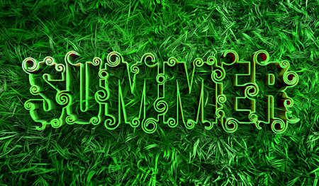 Typography poster with abstract ornament of curls. Ecology concept. 3D rendering