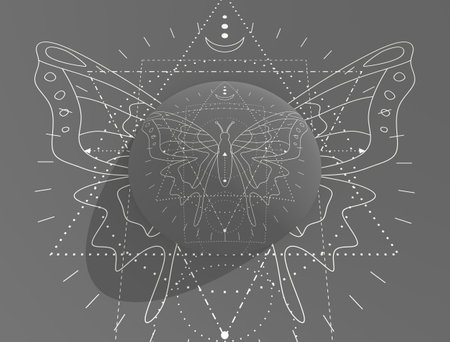 Mystery symbol. Witchcraft, occult and alchemy sign with butterfly. 3d renderingの写真素材