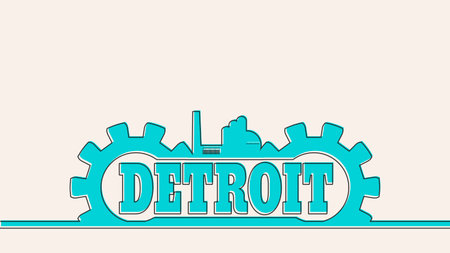 Heavy industry of USA. Detroit word decorated by gearのイラスト素材