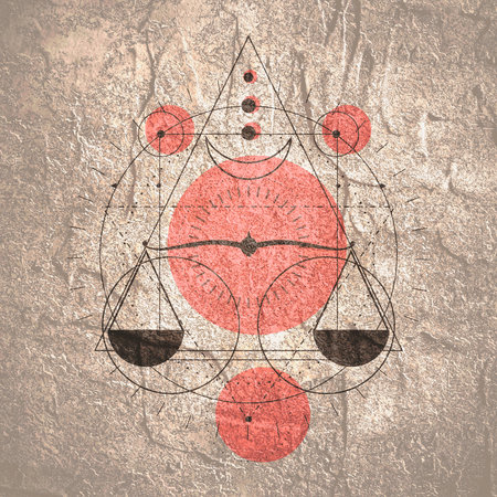 Mystical geometry symbol. Linear alchemy, occult, philosophical sign. Astrology and religion concept.の写真素材