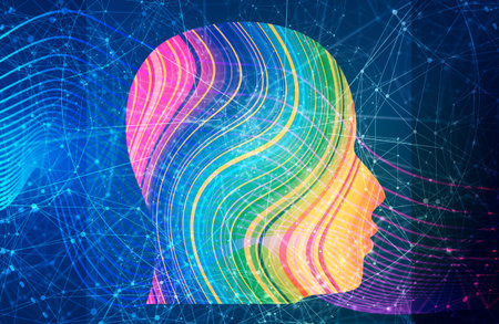Human head decorated with curved lines