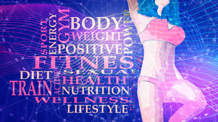 Tags cloud of healthy lifestyle. Words collage. Infographic illustrationの写真素材
