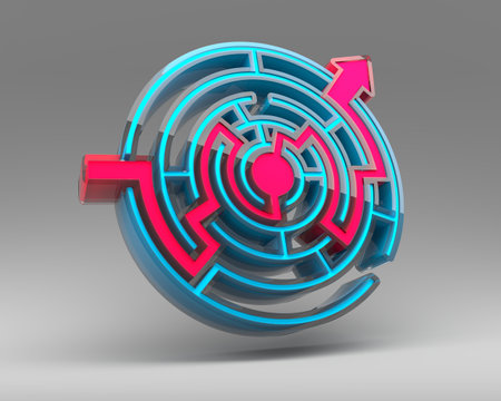 Path across maze. Right way concept. 3D renderingの写真素材