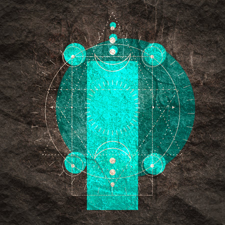 Mystical geometry symbol. Linear alchemy, occult, philosophical sign. Astrology and religion concept.の写真素材