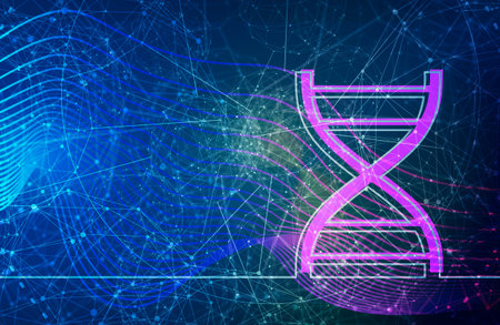 Biochemistry concept. thin line style DNA symbolの写真素材