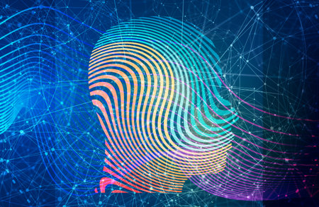 Human head decorated with curved linesの写真素材