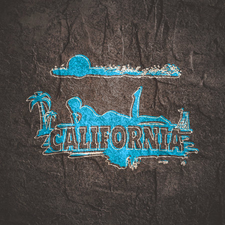 Silhouette of the relaxing girl. Horizontal thin line style web banner. Young woman on a resort.の写真素材