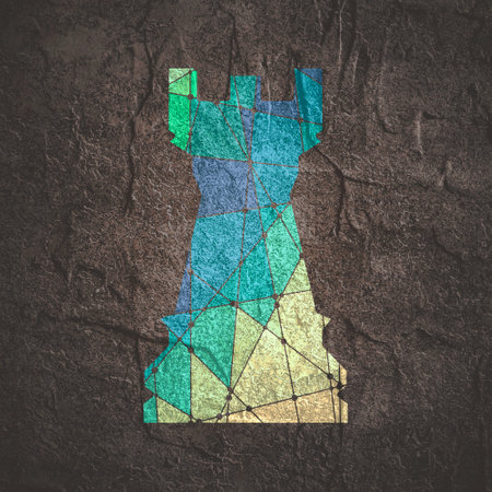 Horizontal banner with arm of chess silhouette.の写真素材