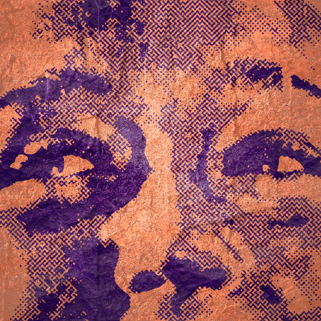 Face front view. Elegant silhouette of a female head in dotted design. Portrait of a happy smiling womanの写真素材