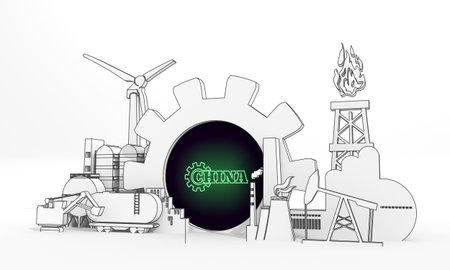 Energy generation and heavy industry. 3D rendering. Thin line styleの写真素材