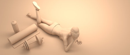 Healthy lifestyle concept. Young sporty woman posing. Casual sportswear. 3D renderingの写真素材