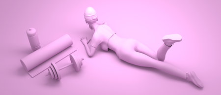 Healthy lifestyle concept. Young sporty woman posing. Casual sportswear. 3D renderingの写真素材