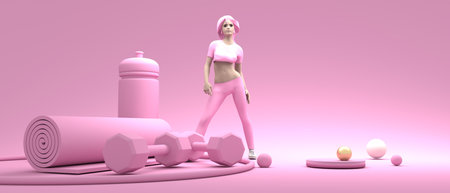 Healthy lifestyle concept. Young sporty woman posing. Casual sportswear. 3D renderingの写真素材