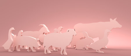 Ranch animals silhouettes. 3D renderingの写真素材