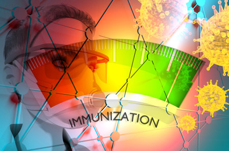 Scale with arrow. Abstract indicator of vaccination.の写真素材