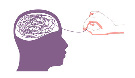 Tangled and unraveled tangle. Business and medical conceptのイラスト素材