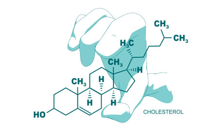 Infographics illustration. Hand holding formula of cholesterol.のイラスト素材