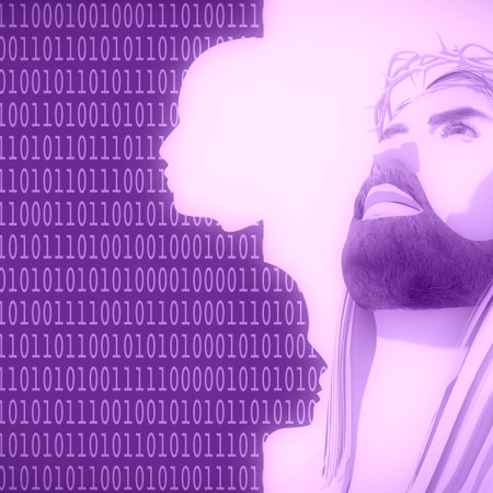 Jesus Christ. Concept of religion and technology. 3D rendering