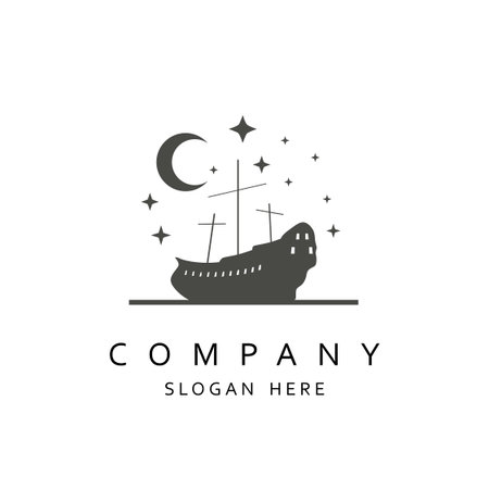 Silhouette of sunken ship. Emblem designのイラスト素材