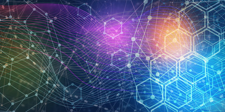 Technology, chemistry and science banner design template. Molecule and communication pattern....