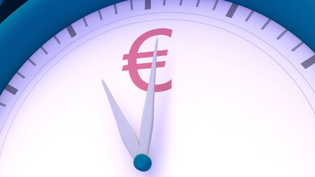 Abstract alarm clock with currency sign. 3D rendering.の写真素材