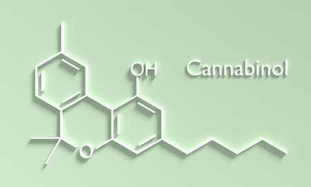 Cannabinol chemical formula. Infographics illustration. 3D rendering.の写真素材
